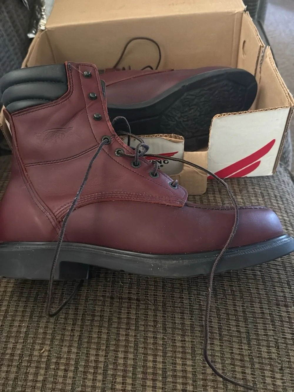 Red Wing Shoes Burgundy Leather Lace-Up Work Boots